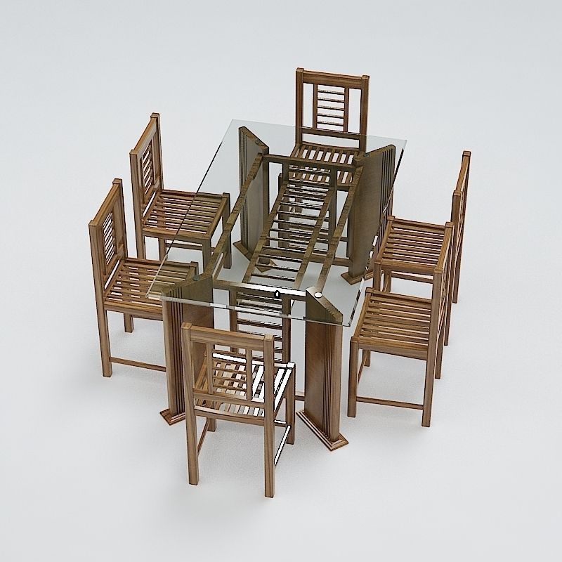 Chair and Table Set 3D model_2