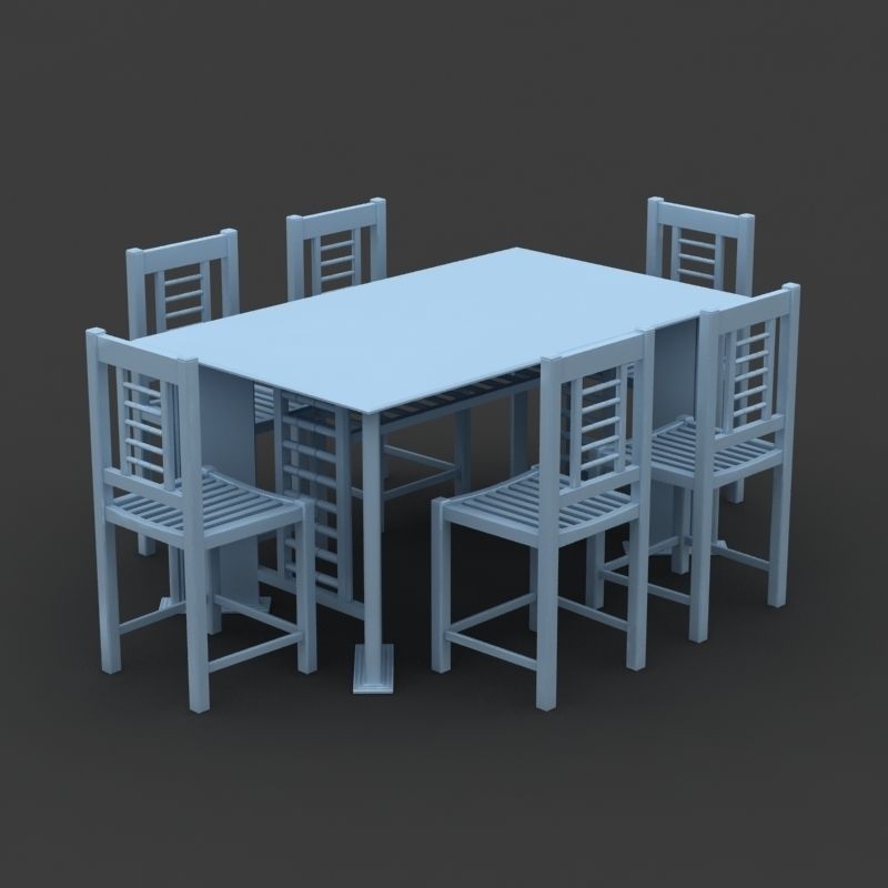 Chair and Table Set 3D model_4
