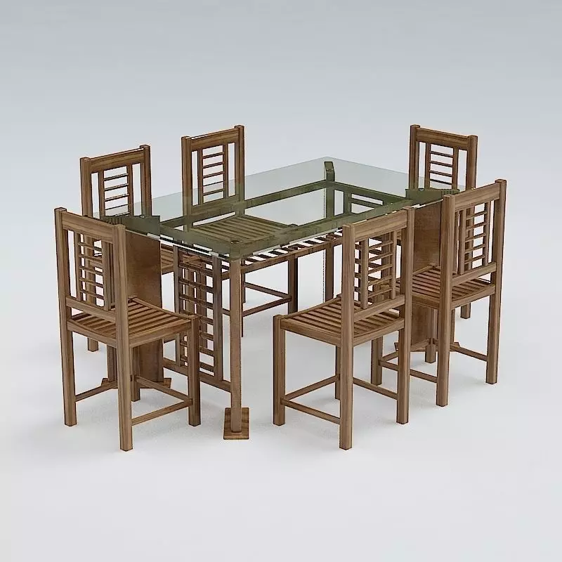 Chair and Table Set 3D model_0