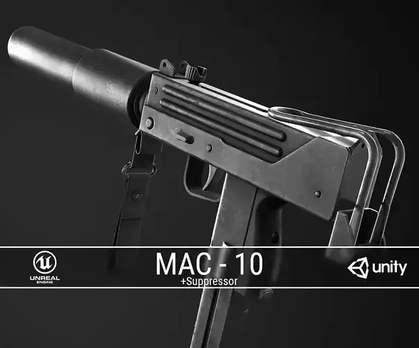 PBR MAC-10 and Suppressor Low-poly 3D model