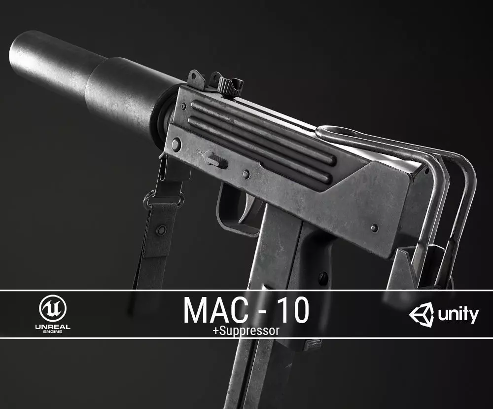 PBR MAC-10 and Suppressor Low-poly 3D model_0