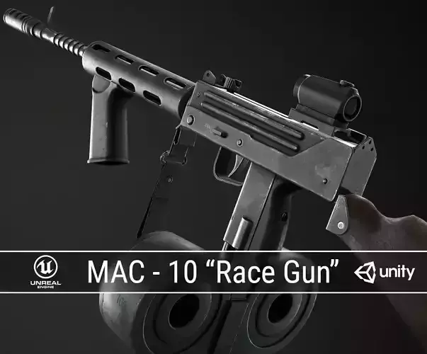 PBR MAC-10 Race Gun Low-poly 3D model