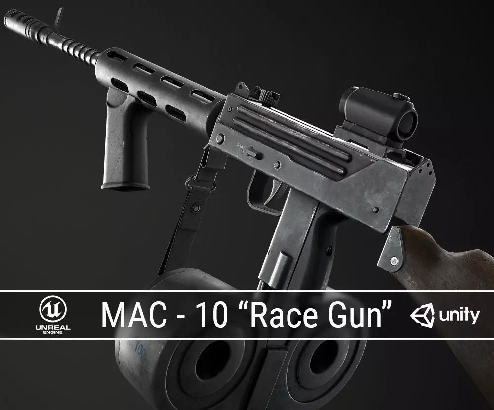 PBR MAC-10 Race Gun Low-poly 3D model_0