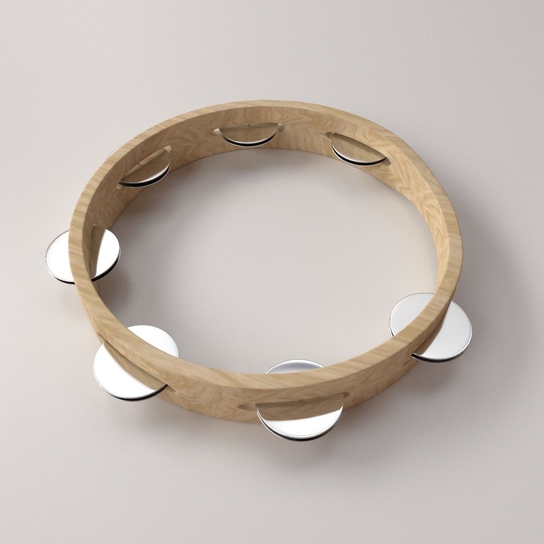 Tambourine wooden with silver buttons 3D model_2