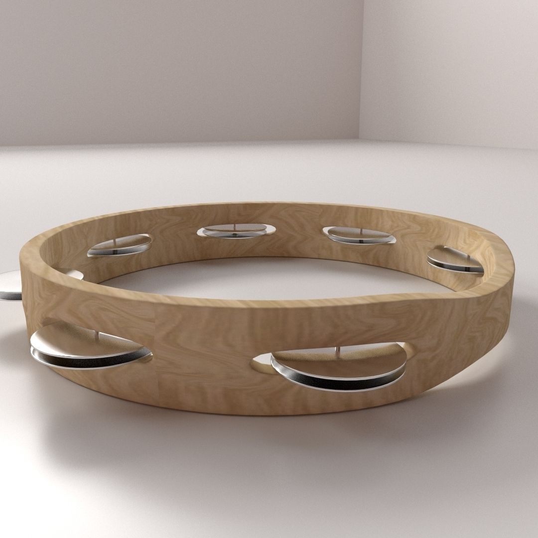 Tambourine wooden with silver buttons 3D model_1