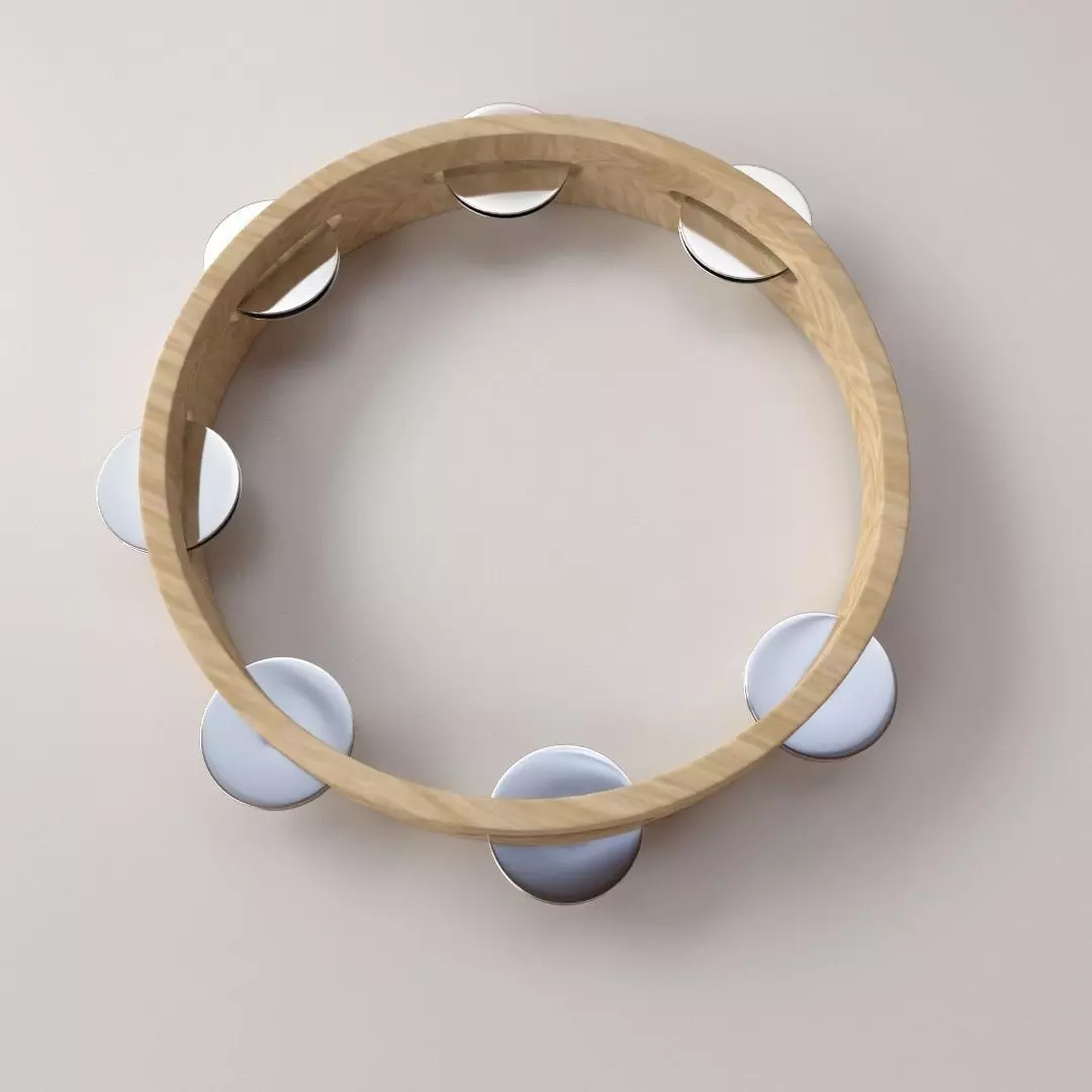 Tambourine wooden with silver buttons 3D model_0