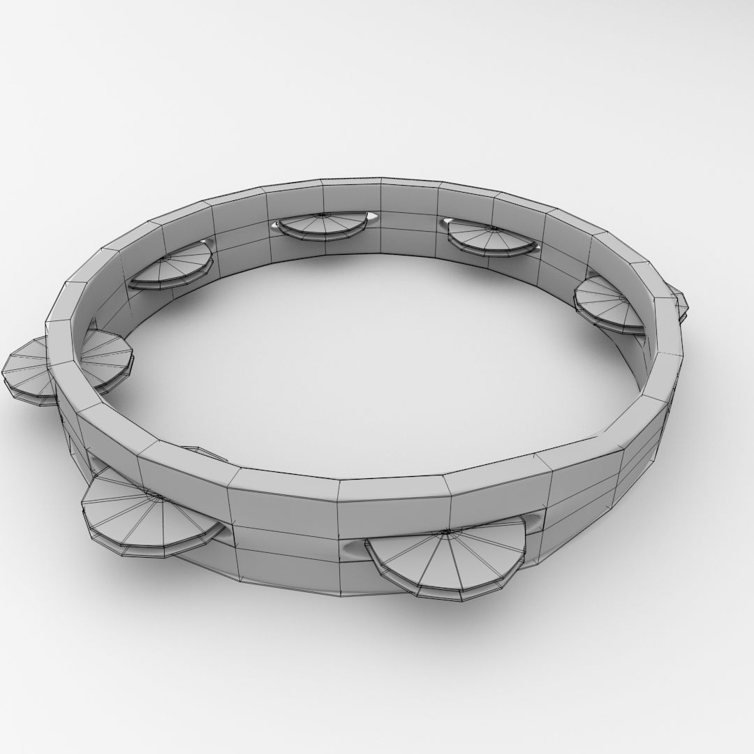 Tambourine wooden with silver buttons 3D model_4