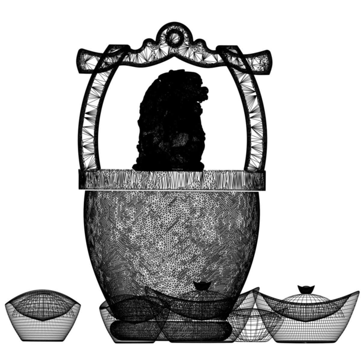 Chinese lion and Gold Ingot 3D model_5