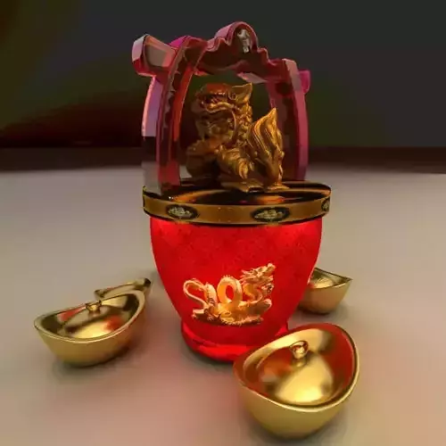 Chinese lion and Gold Ingot