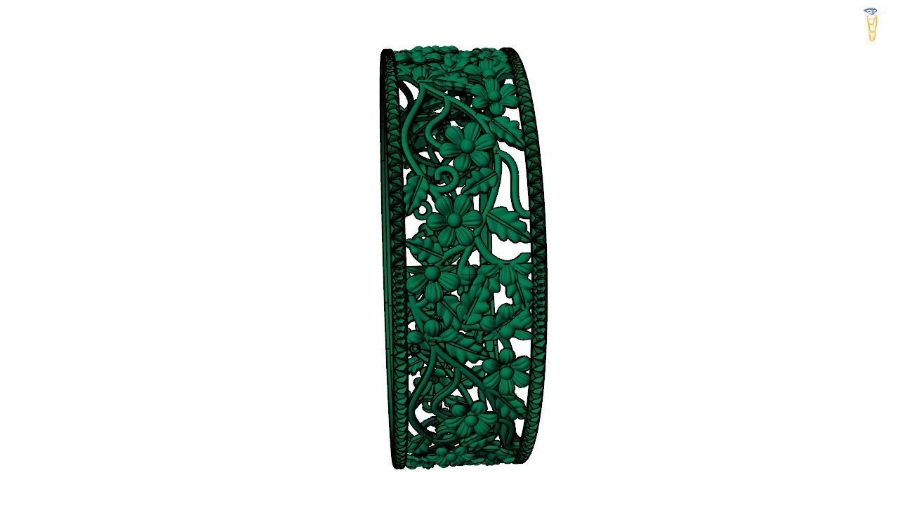 Bangle-12 emerald cuff bracelet 3D print model_2