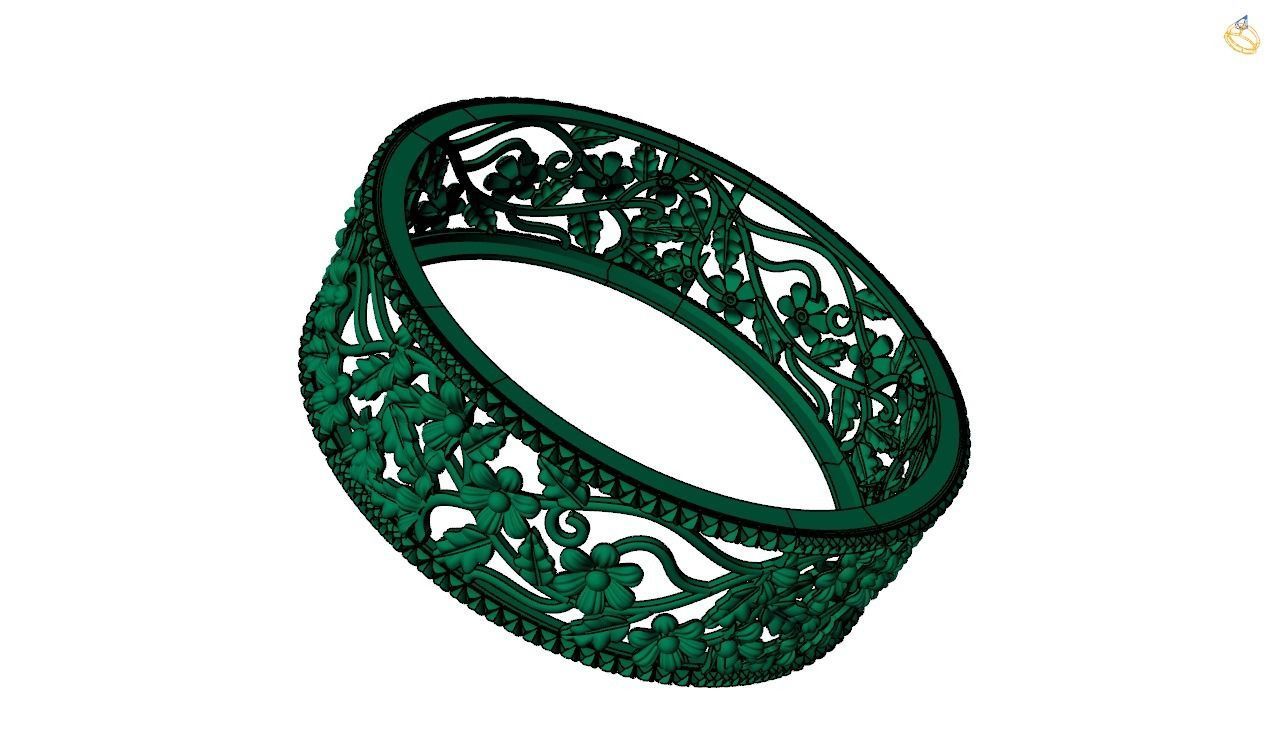 Bangle-12 emerald cuff bracelet 3D print model_3