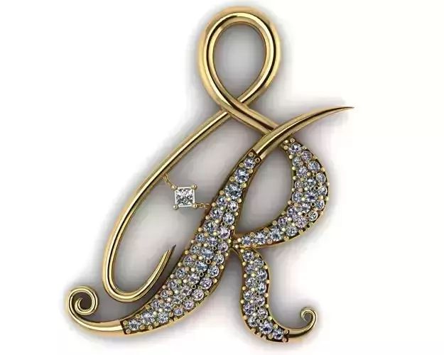 R pendant letter in gold with diamonds