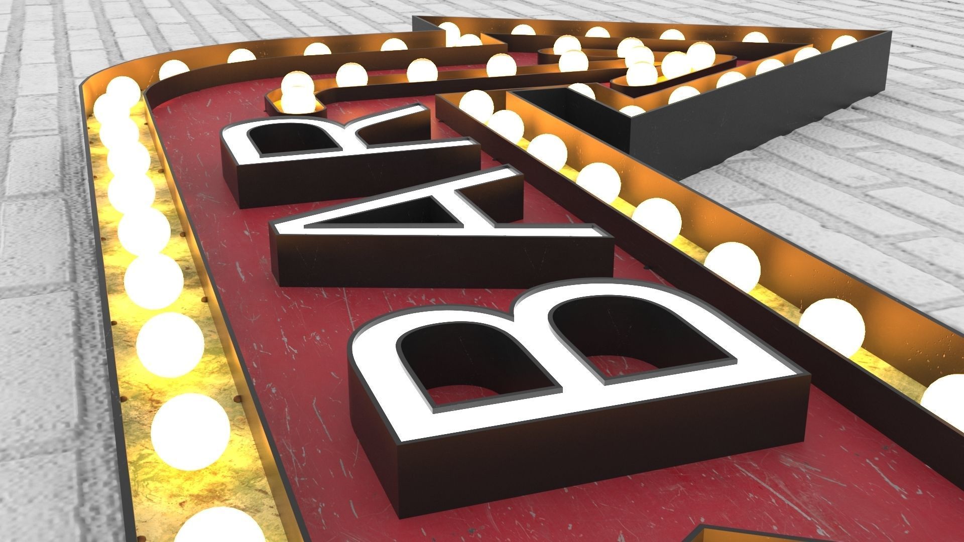 Large  Up Letters Light Bar Sign 3D model_3