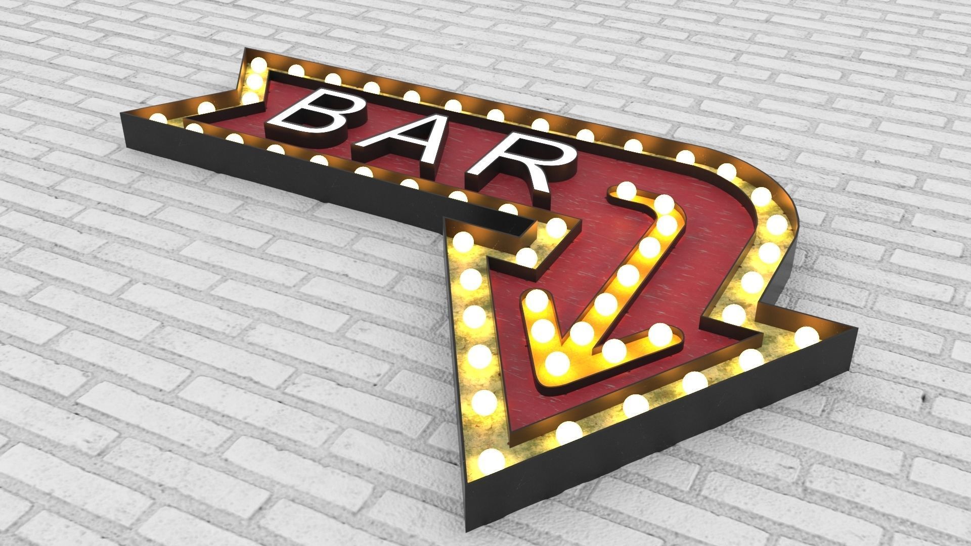 Large  Up Letters Light Bar Sign 3D model_2