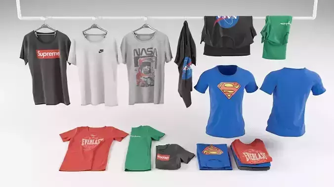 T-shirt collection three t - shirts with superman logo 3D model