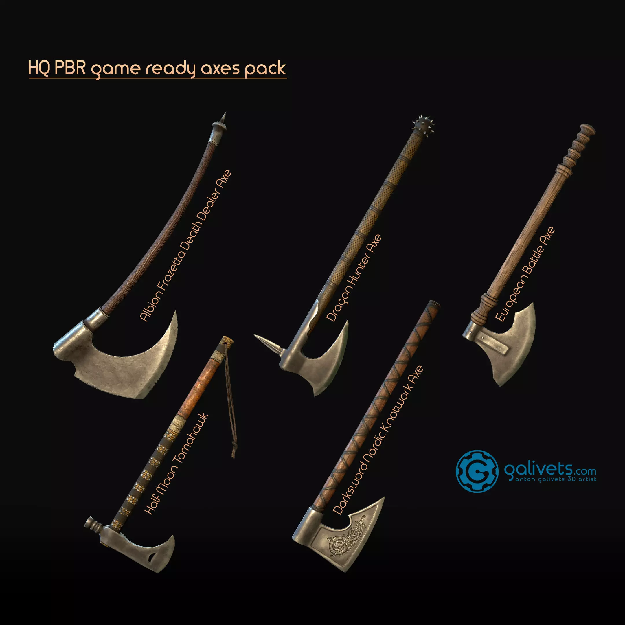 Axes pack Low-poly 3D model_0