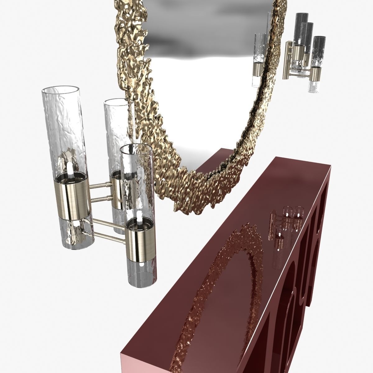 Brabbu cay mirror colosseum console and ombak wall light 3D model_6