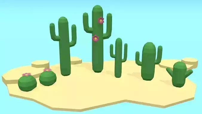 Low poly Cactus island Low-poly 3D model