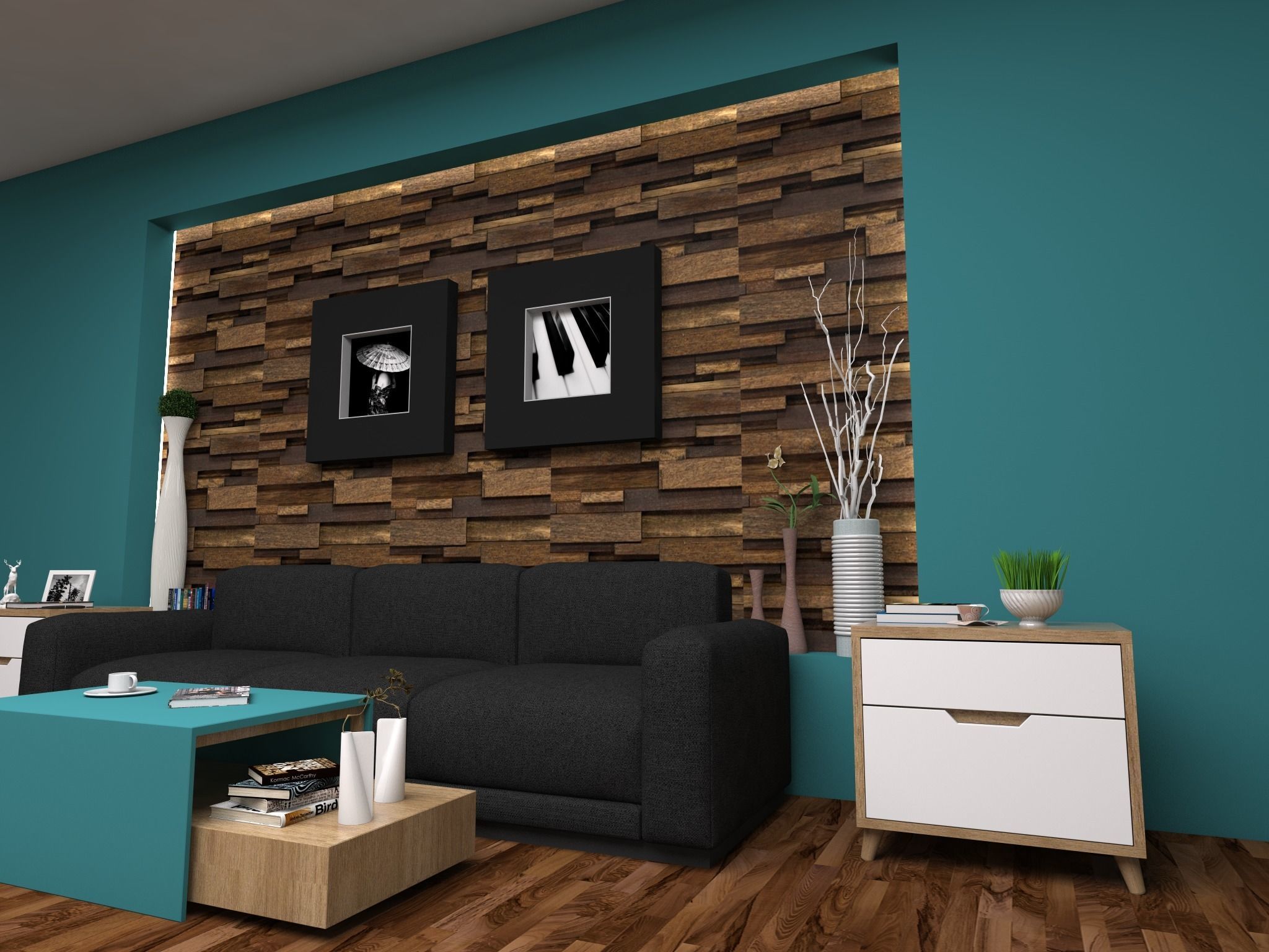 Modern living area scene 3D model_2