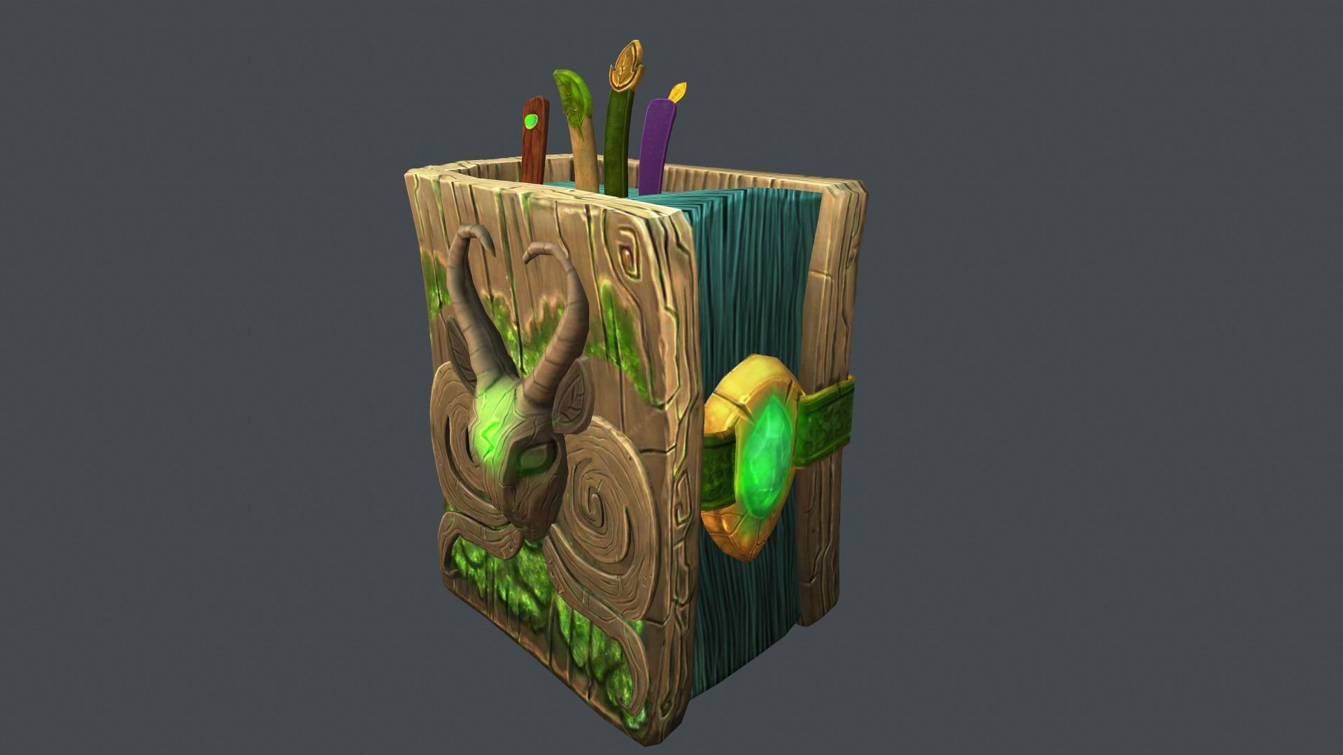 Books wooden box with leaves Low-poly 3D model_2