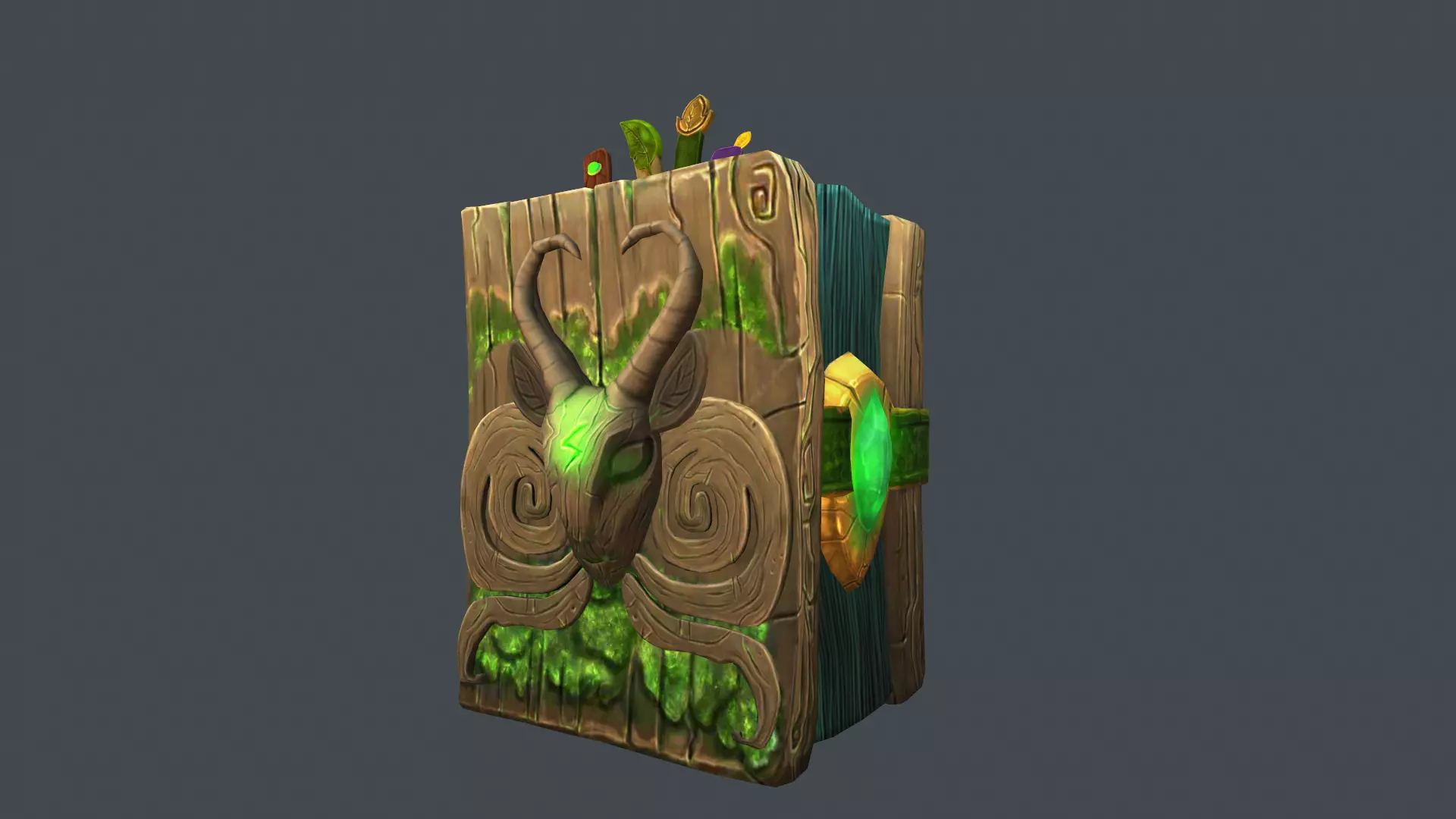 Books wooden box with leaves Low-poly 3D model_0