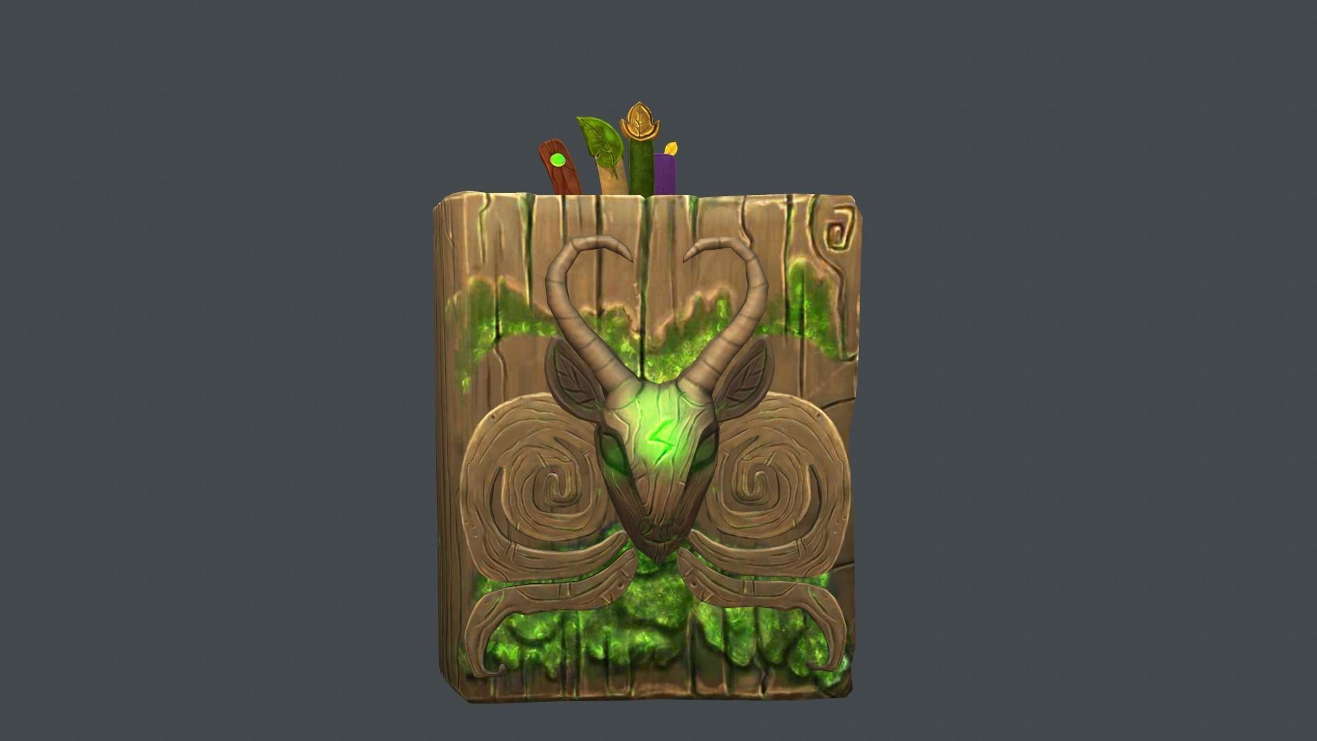 Books wooden box with leaves Low-poly 3D model_4