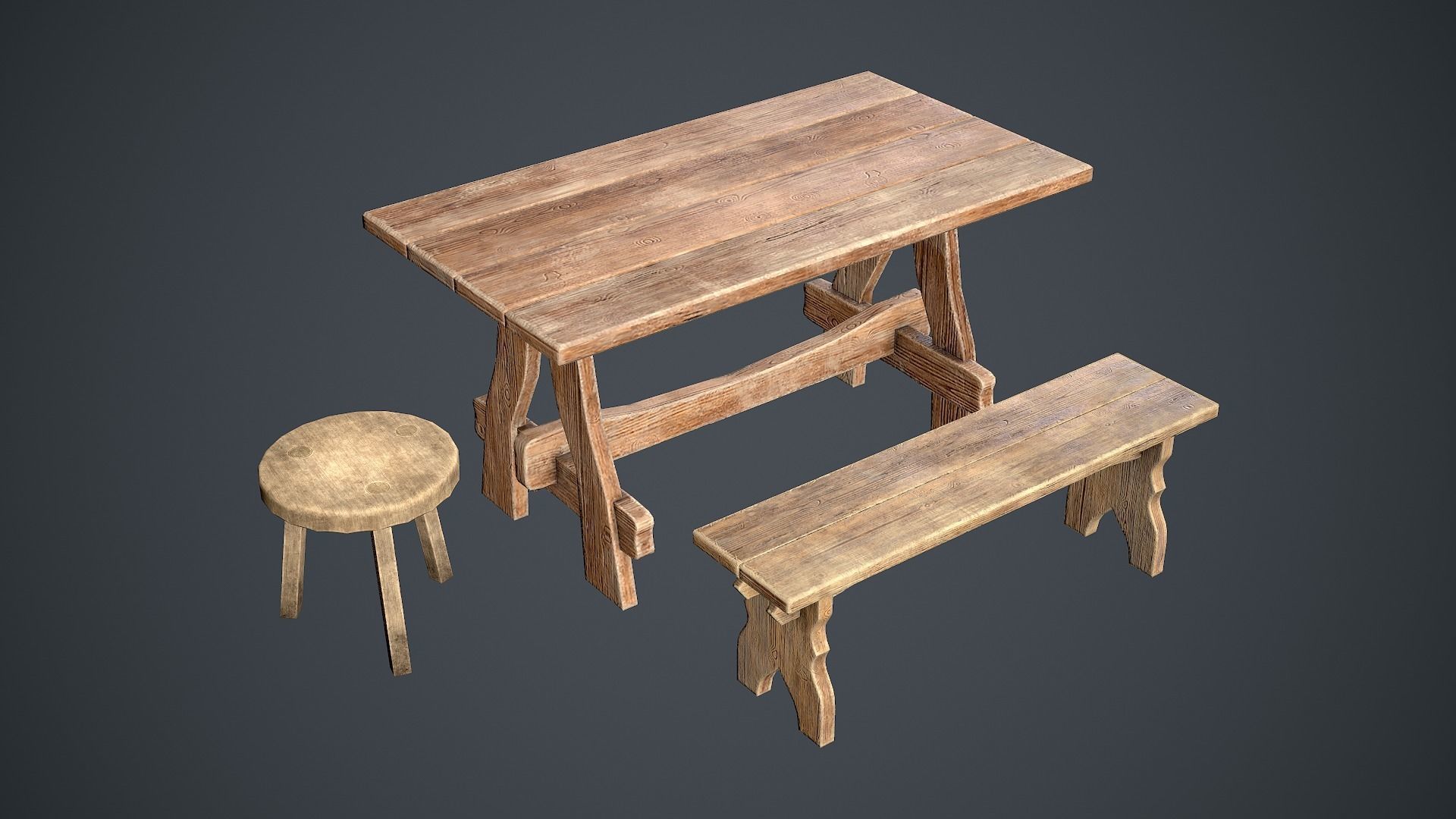 Medieval table pack Low-poly 3D model_3