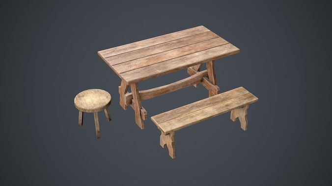 Medieval table pack Low-poly 3D model