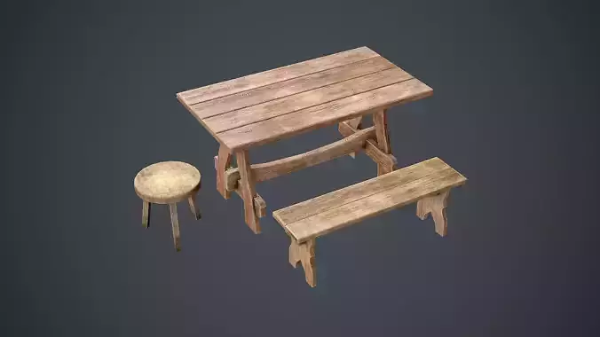 Medieval table pack Low-poly 3D model