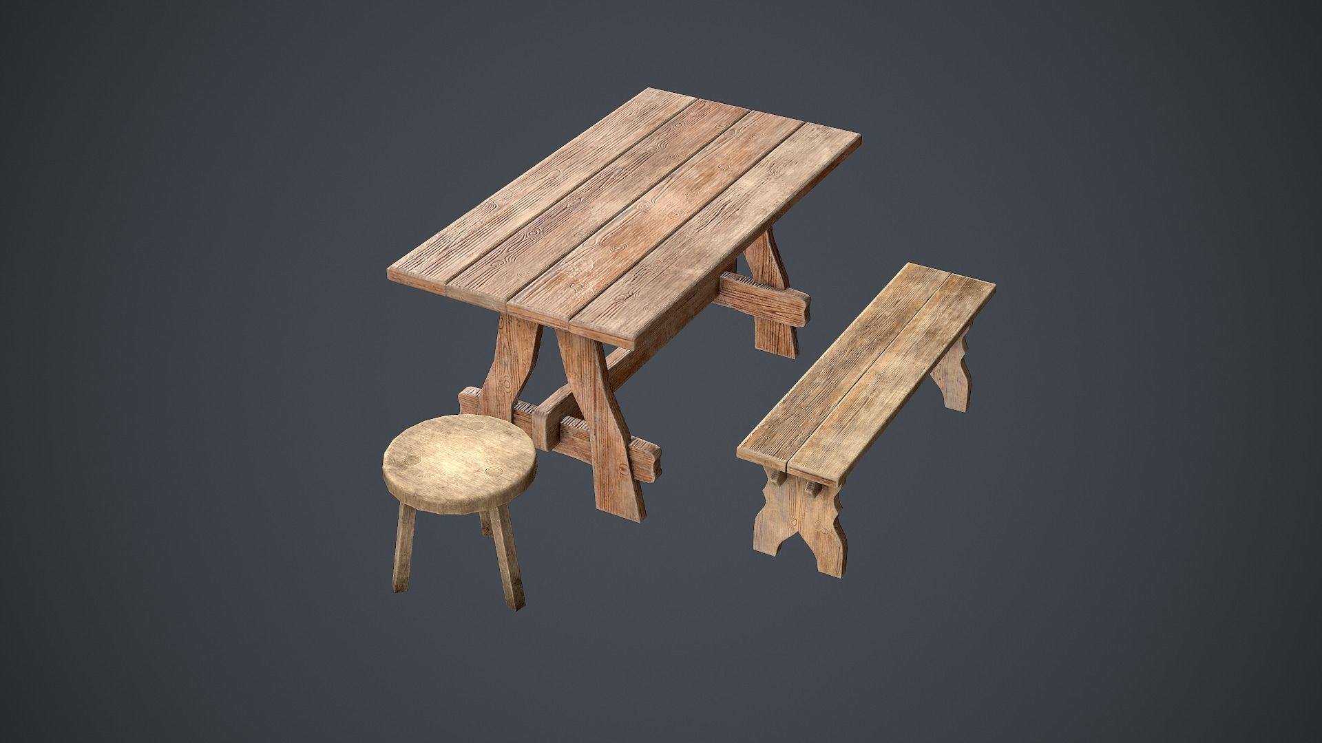 Medieval table pack Low-poly 3D model_2