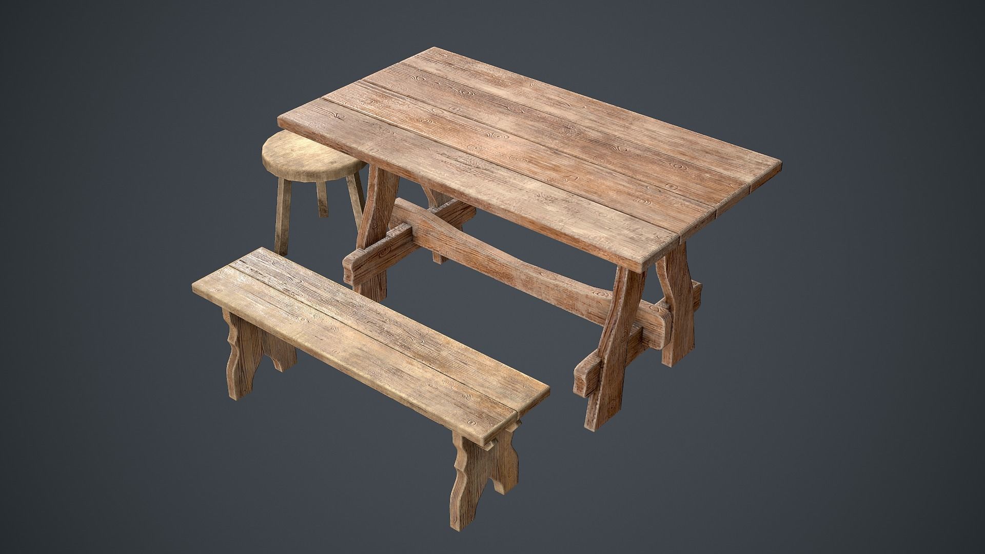 Medieval table pack Low-poly 3D model_4