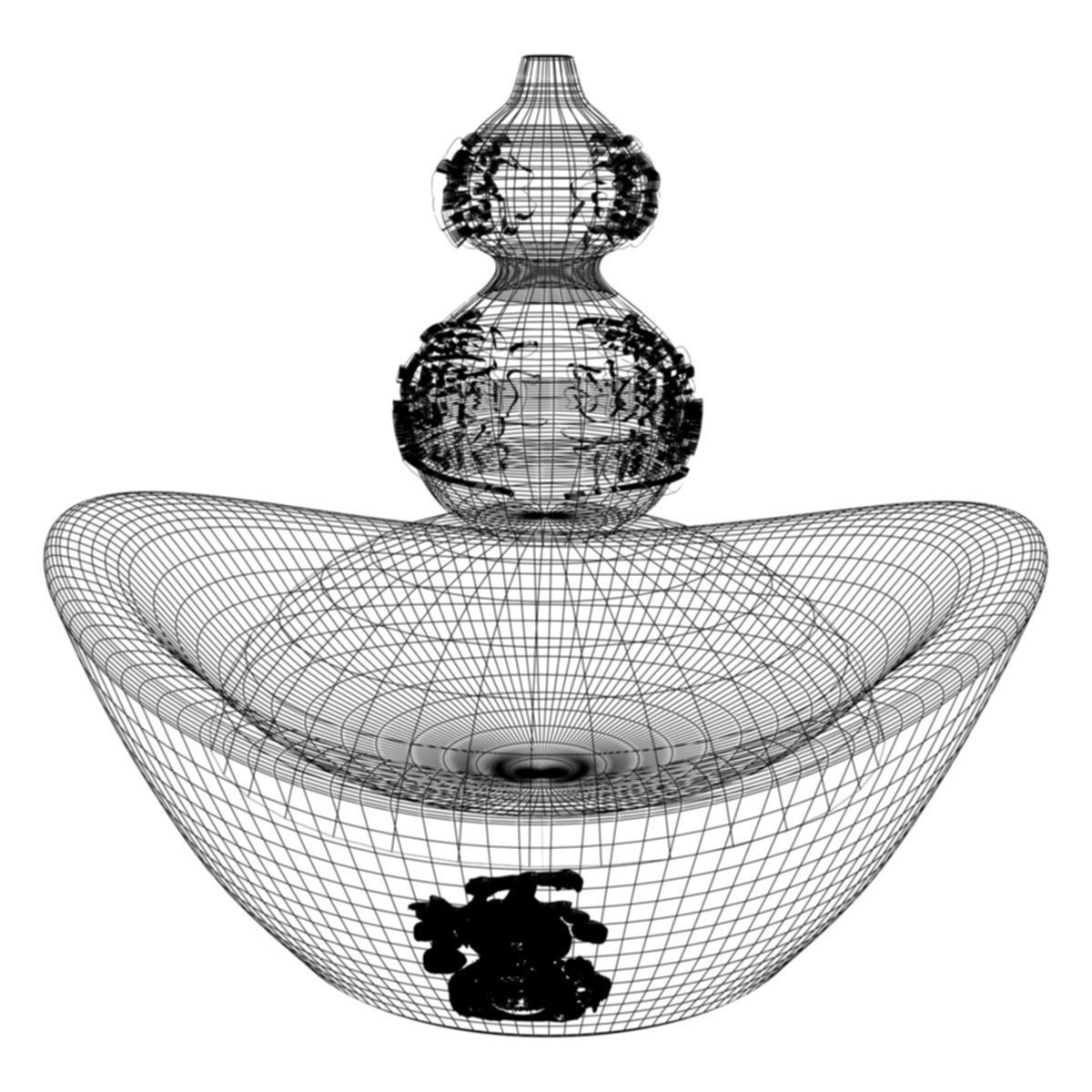 Chinese gold ingot with Gourd 3D model_6
