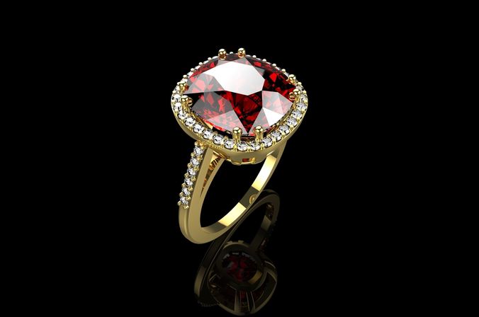 Cushion cut Yellow Diamond Engagement Rings 3D print model
