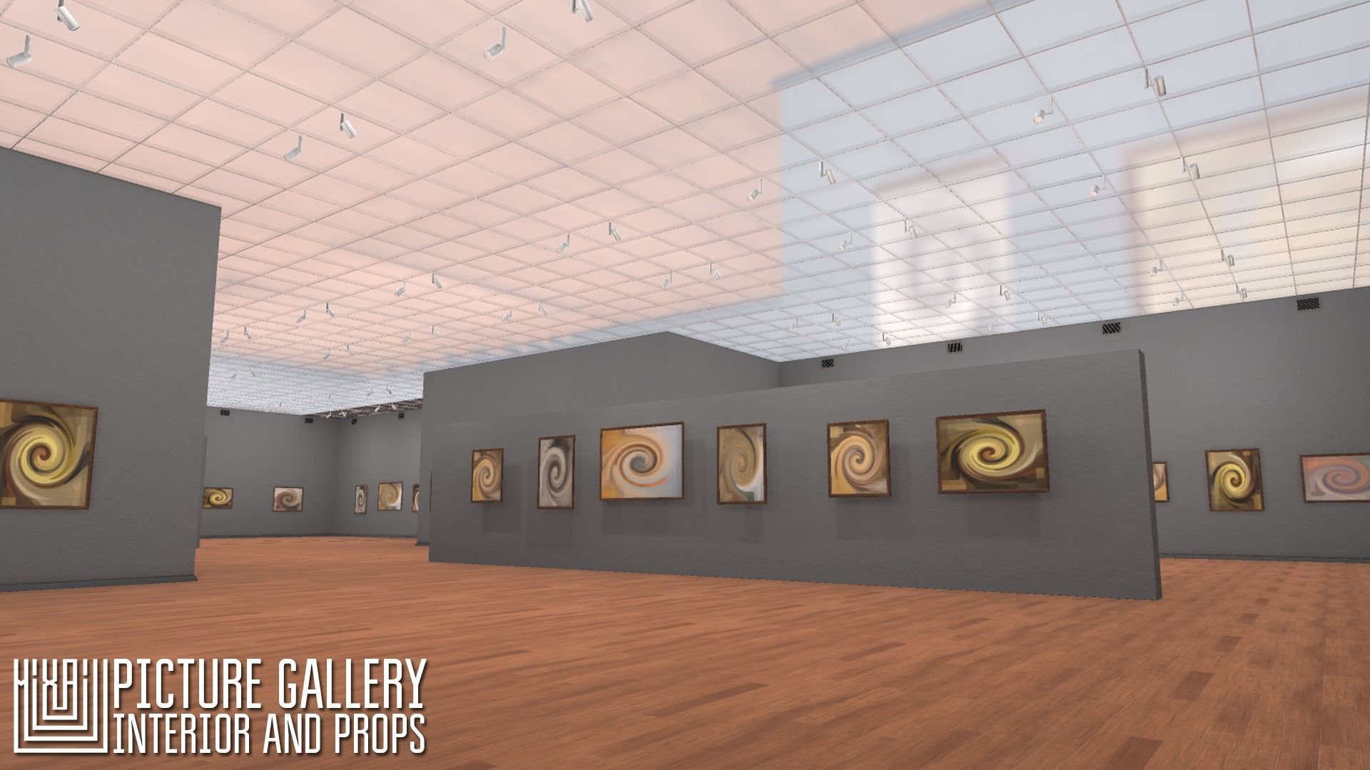 Picture gallery - interior and props Low-poly 3D model_1