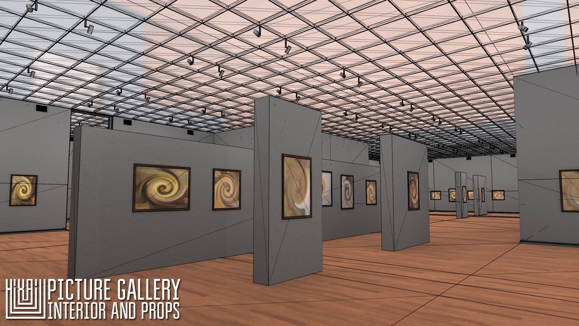 Picture gallery - interior and props Low-poly 3D model_4