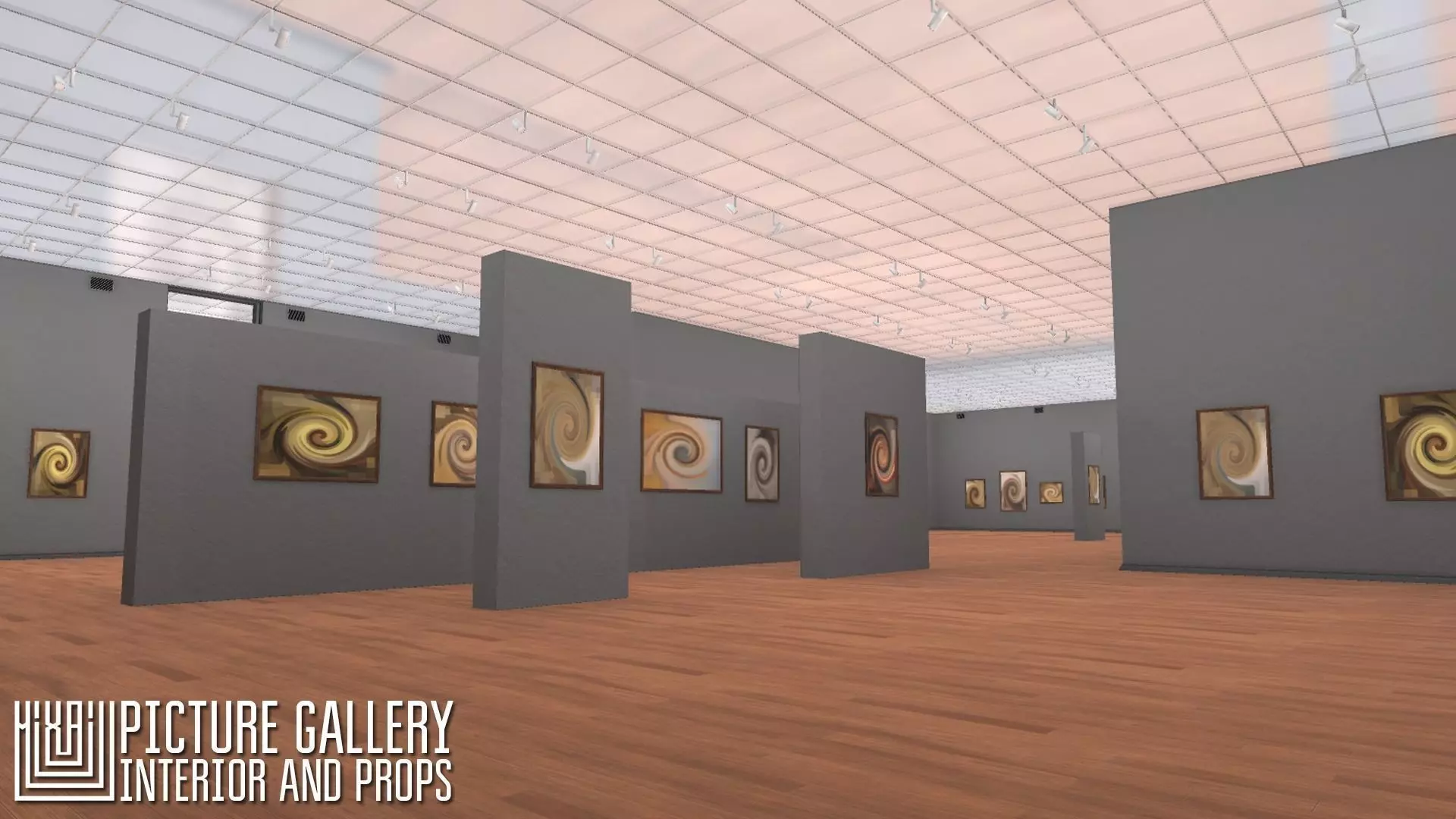 Picture gallery - interior and props Low-poly 3D model_0