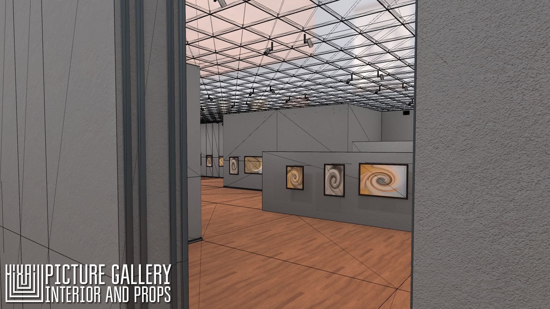 Picture gallery - interior and props Low-poly 3D model_3