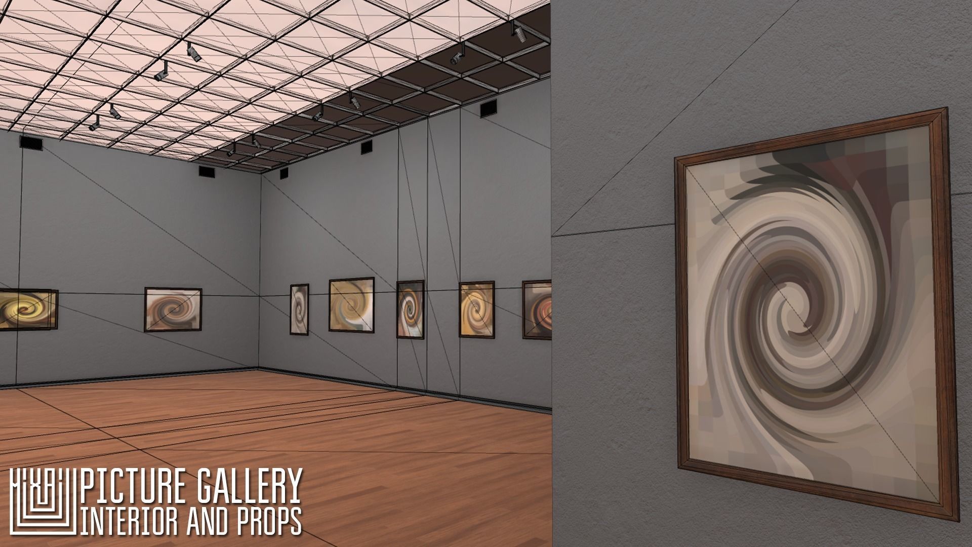 Picture gallery - interior and props Low-poly 3D model_2