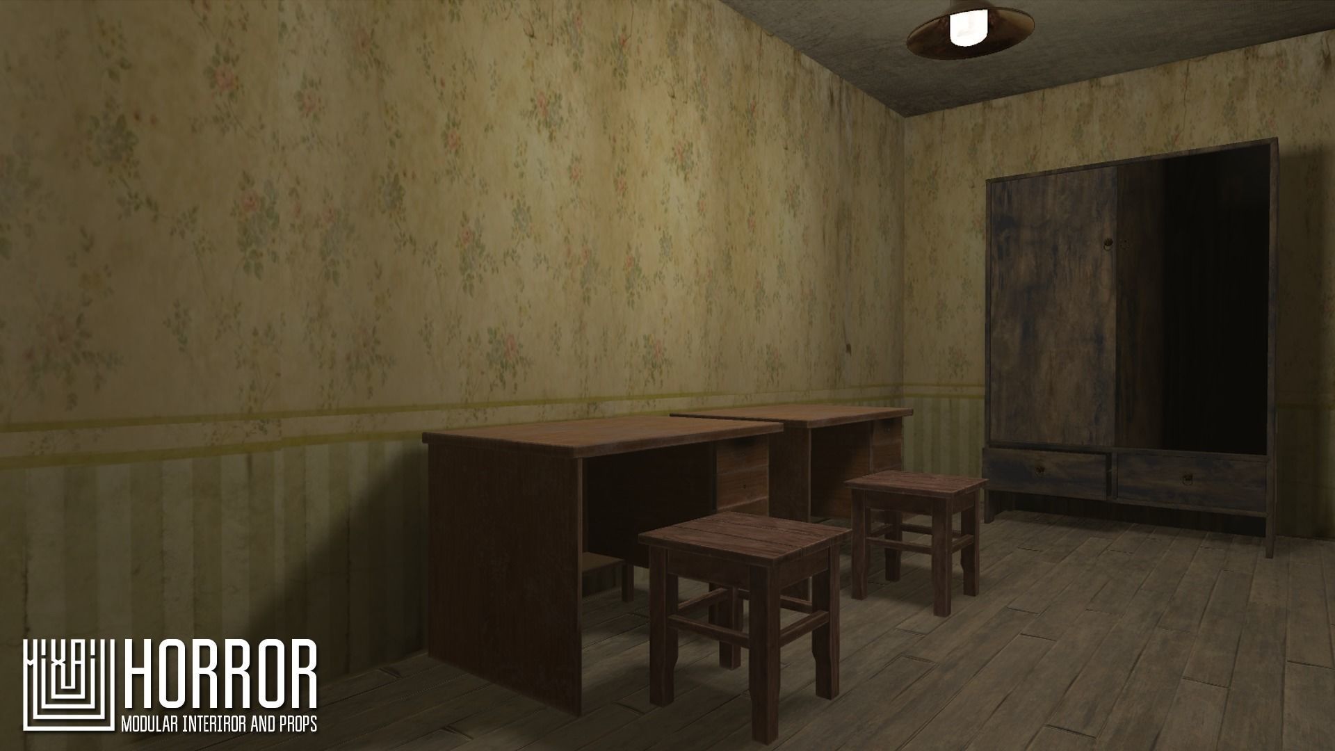 Horror - modular interiror and props Low-poly 3D model_4