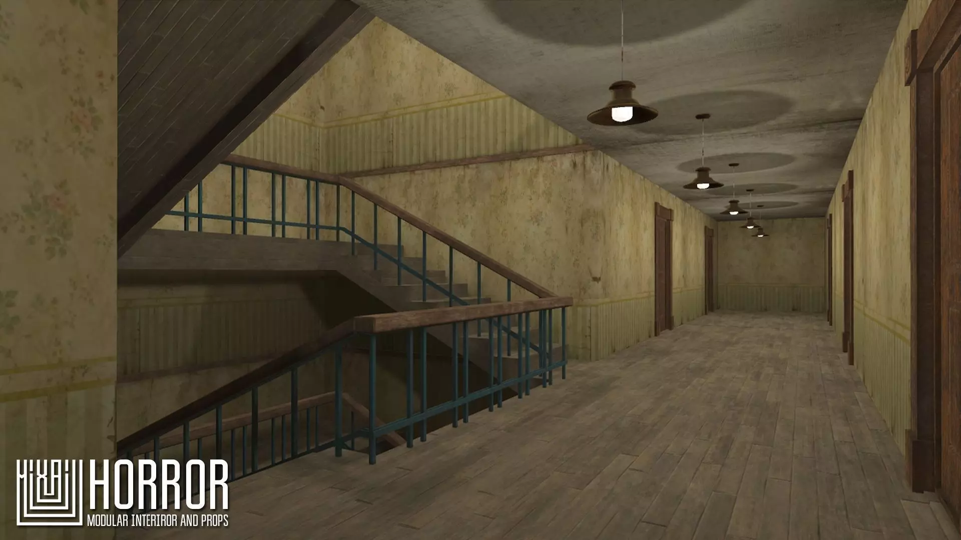 Horror - modular interiror and props Low-poly 3D model_0