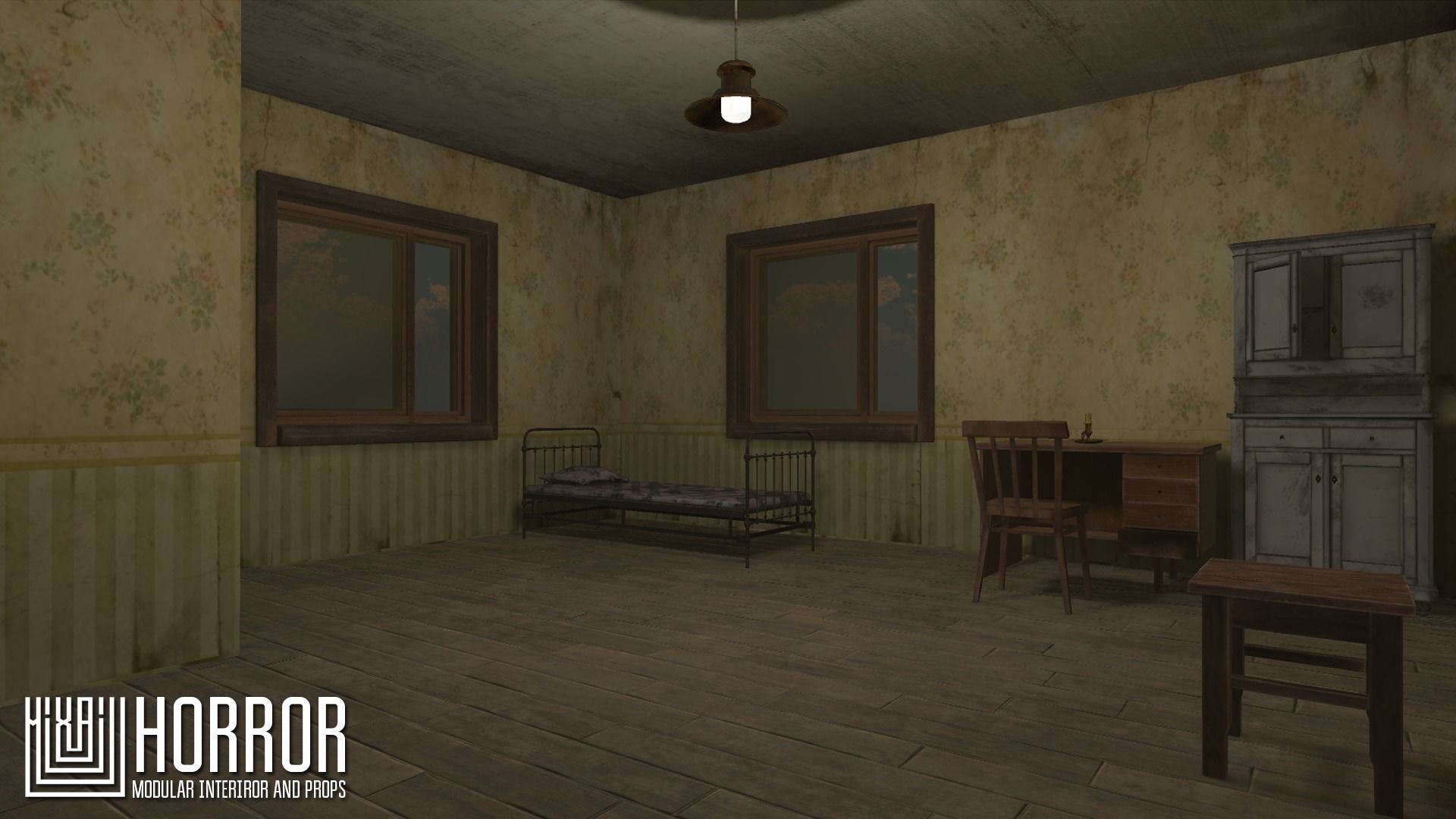 Horror - modular interiror and props Low-poly 3D model_3