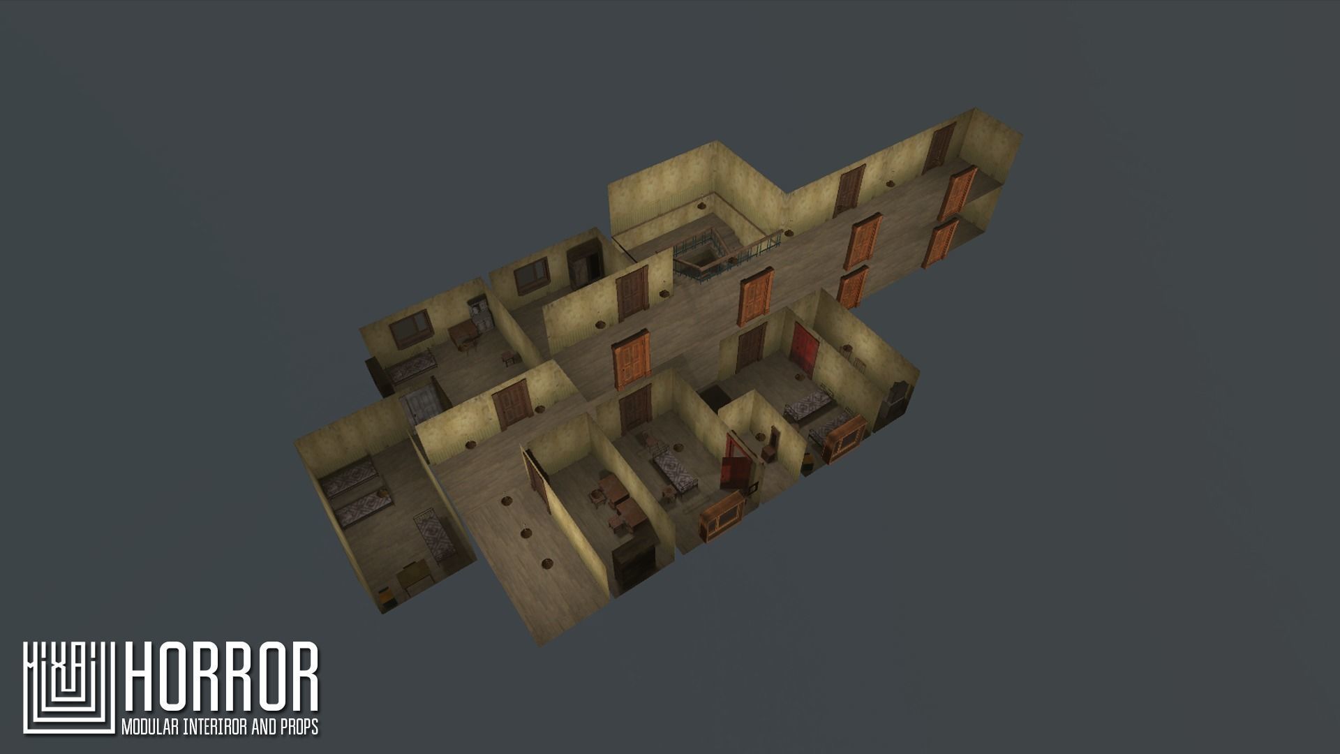 Horror - modular interiror and props Low-poly 3D model_8