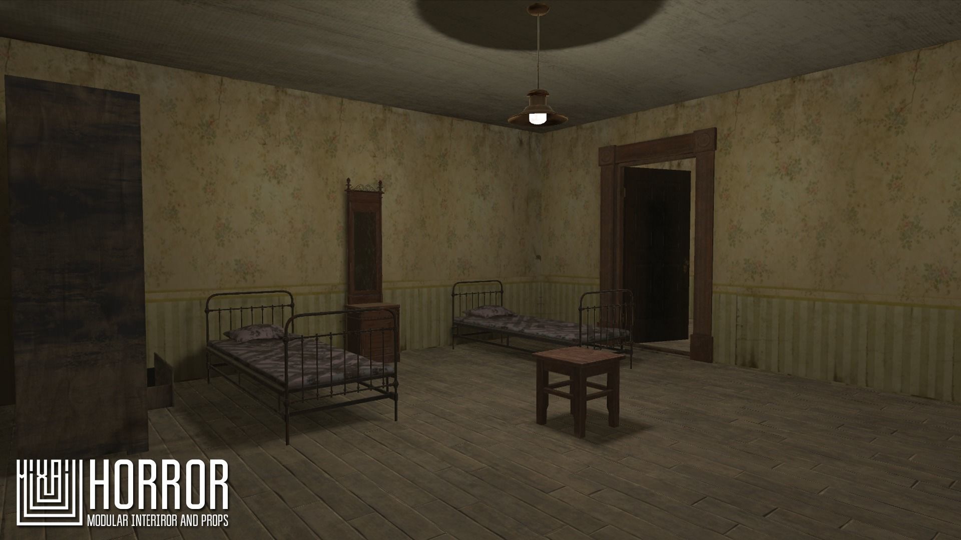 Horror - modular interiror and props Low-poly 3D model_1