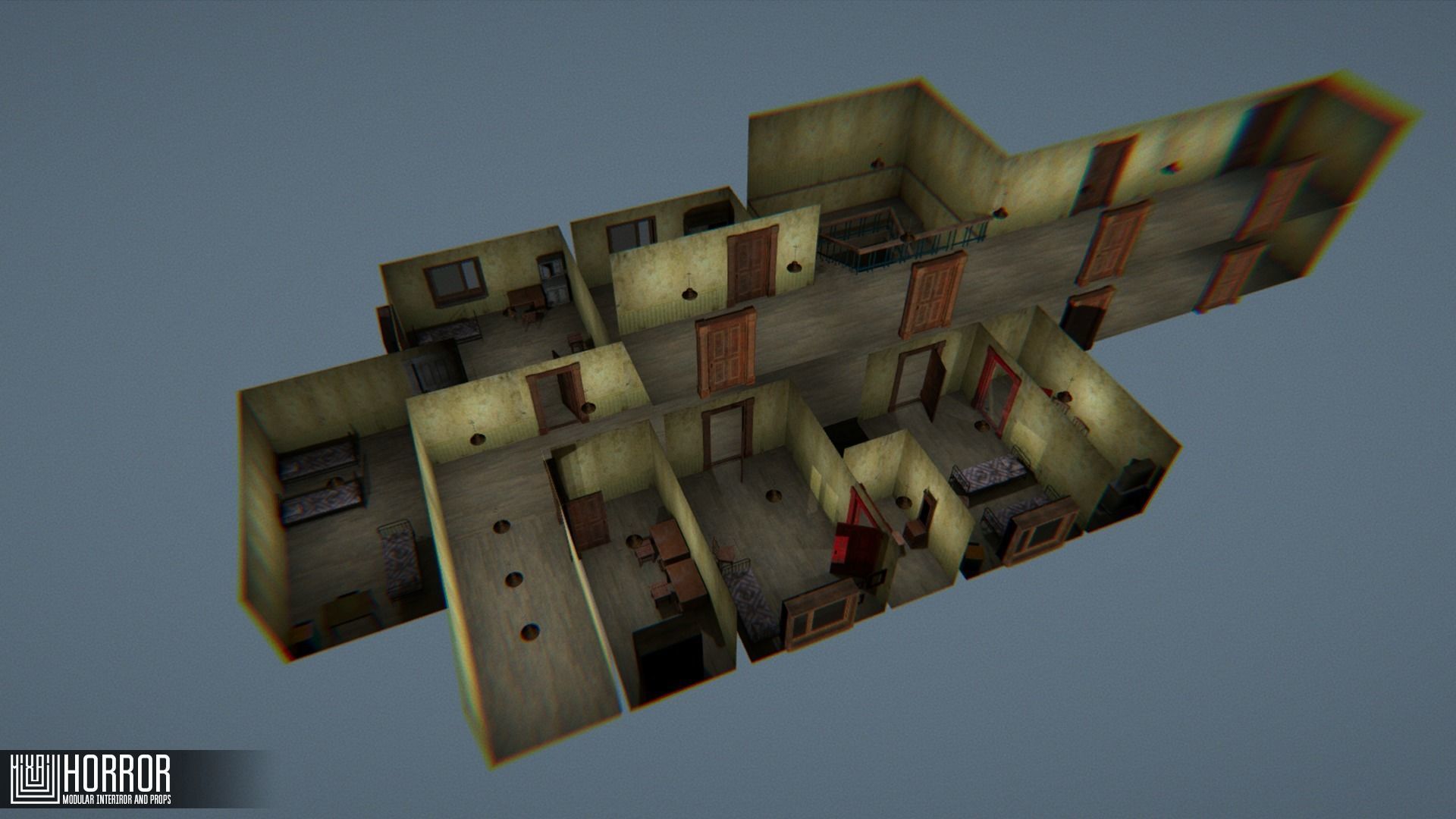 Horror - modular interiror and props Low-poly 3D model_17