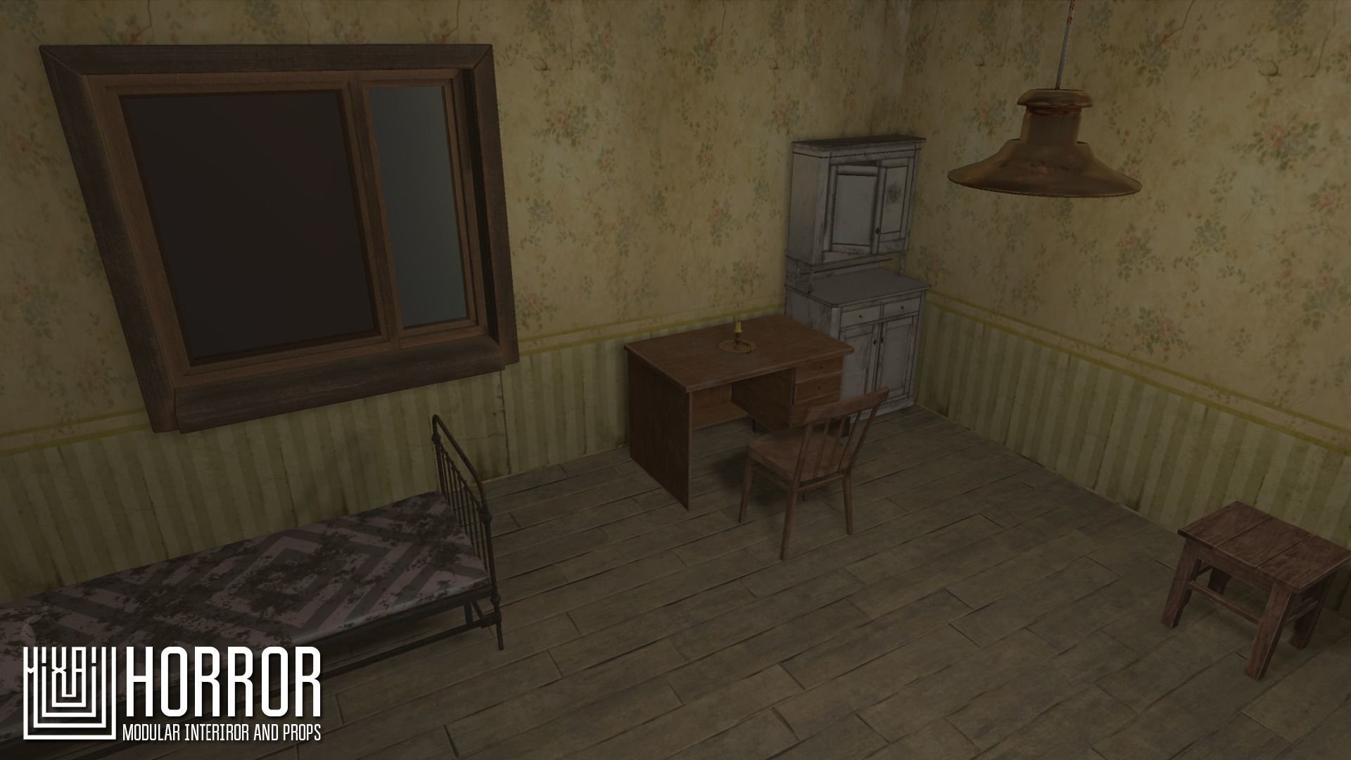 Horror - modular interiror and props Low-poly 3D model_7