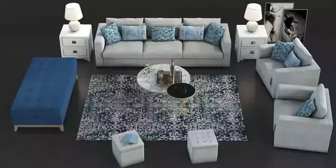 Set of furniture with carpet 3D model