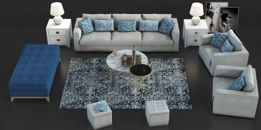 Set of furniture with carpet 3D model_0