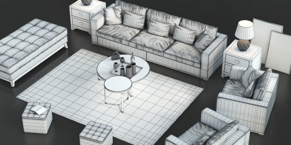 Set of furniture with carpet 3D model_6