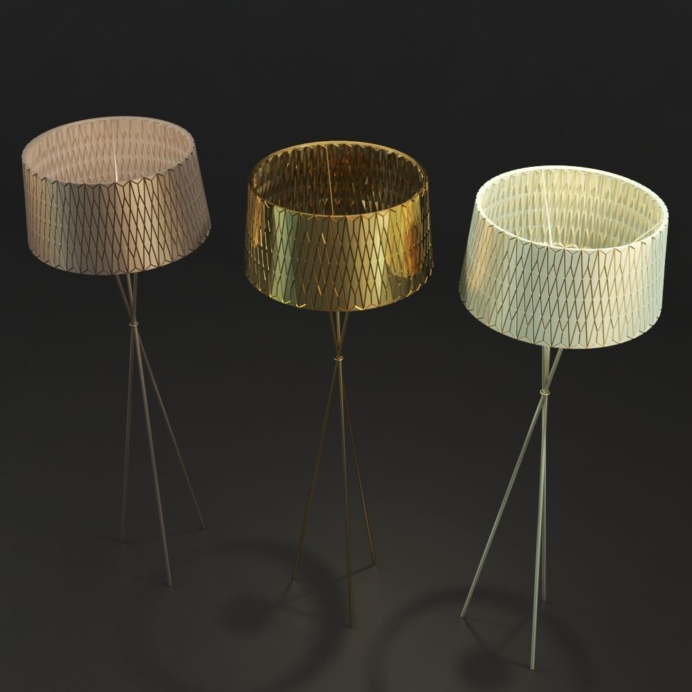 Lampshades floor lamp with geometric pattern 3D model_4