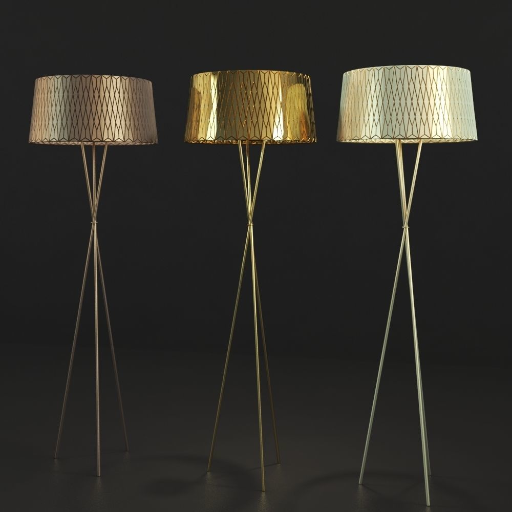 Lampshades floor lamp with geometric pattern 3D model_5